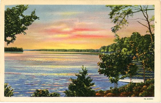 Lake Catawba North Carolina Sunset Vintage Postcard 1945 - Vintage Postcard Boutique