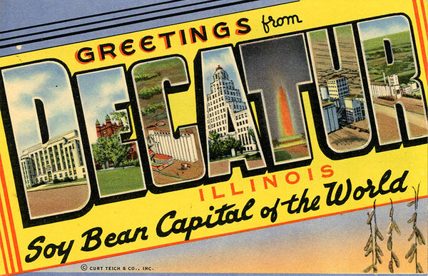 Decatur Illinois Soy Bean Capital Large Letter Vintage Postcard (unused) - Vintage Postcard Boutique