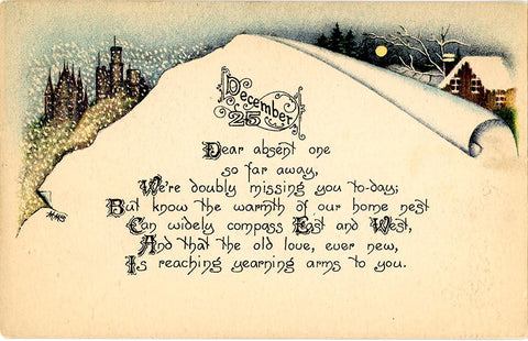 Christmas Snow Scene December 25 Greetings Vintage Postcard ca 1910 SIGNED MMS (unused) - Vintage Postcard Boutique
