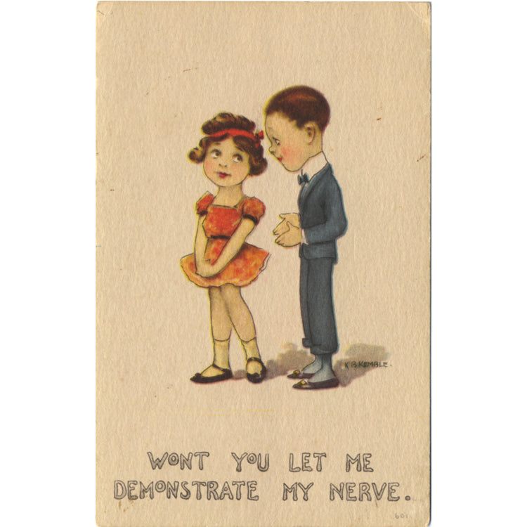Romantic Girl Boy Couple Vintage Postcard Signed E. B. KEMBLE 1910s (unused)