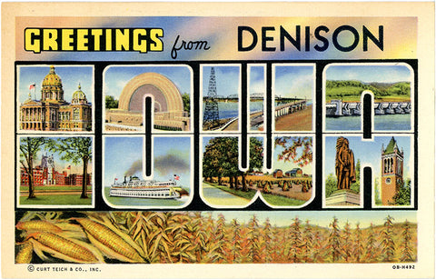 Denison Iowa Large Letter Vintage Postcard 1949
