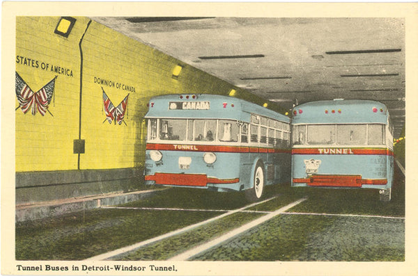 Detroit Michigan Tunnel Buses Detroit-Windsor Tunnel Vintage Postcard 1940s (unused)