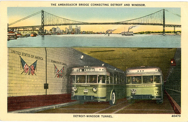 Detroit Michigan Ambassador Bridge & Detroit-Windsor Tunnel Vintage Postcard - Vintage Postcard Boutique