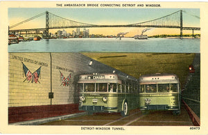 Detroit Michigan Ambassador Bridge & Detroit-Windsor Tunnel Vintage Postcard