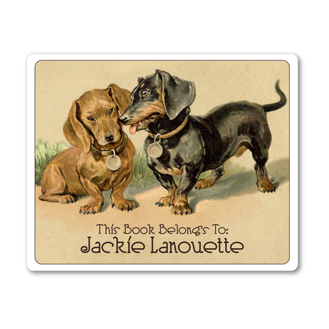 Vintage Dachshunds in Love Personalized Ex Libris Bookplates - Vintage Postcard Boutique