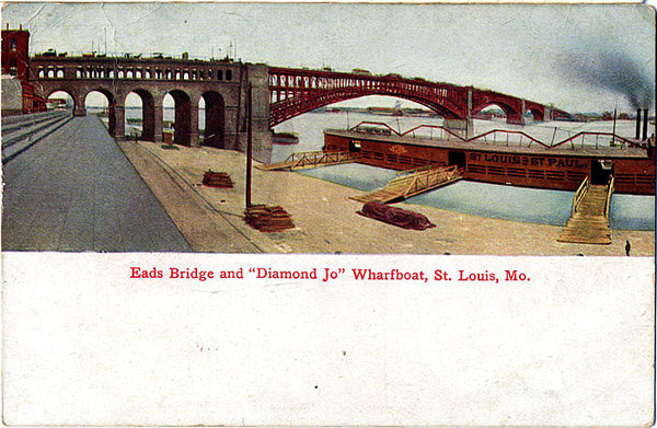 St. Louis Missouri Eads Bridge Wharfboat Vintage Postcard 1909 - Vintage Postcard Boutique