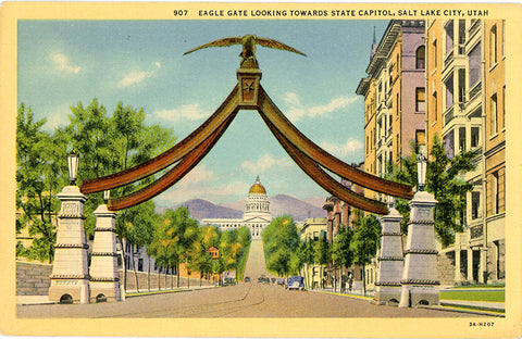 Salt Lake Utah Eagle Gate & Utah Capitol Vintage Postcard (unused)