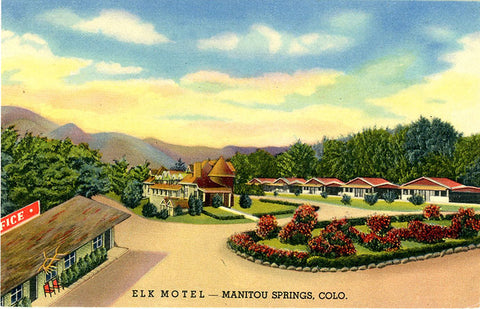 Manitou Springs Colorado Elk Motel Pikes Peak Vintage Postcard (unused)