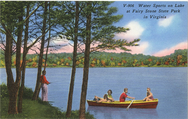Fairy Stone State Park Virginia 'Water Sports on Lake' Boating Fishing Vintage Postcard - Vintage Postcard Boutique