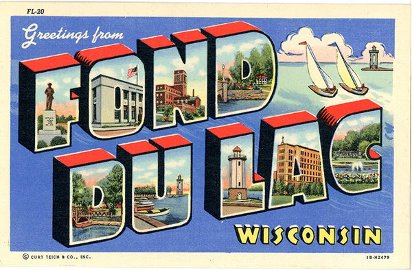 Fond Du Lac Wisconsin Large Letter Vintage Postcard (unused) - Vintage Postcard Boutique
