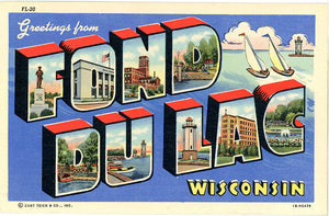 Fond Du Lac Wisconsin Large Letter Vintage Postcard (unused)