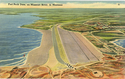 Fort Peck Dam on Missouri River Northeast Montana near Glasgow Vintage Postcard (unused) - Vintage Postcard Boutique