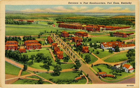 Fort Knox Kentucky Entrance to Post Headquarters Vintage Postcard 1951 - Vintage Postcard Boutique