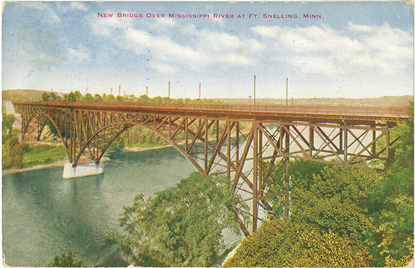 Ft. Snelling Minnesota Bridge Over Mississippi River Vintage Postcard 1920