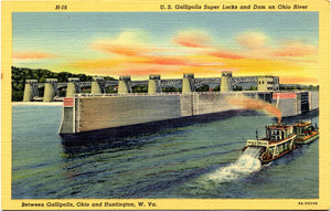 Gallipolis Super Locks & Dam on Ohio River Vintage Postcard (unused) - Vintage Postcard Boutique