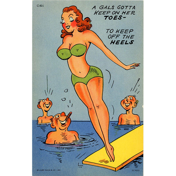 Women in Bikini on Diving Board Vintage Comic Postcard (unused) - Vintage Postcard Boutique