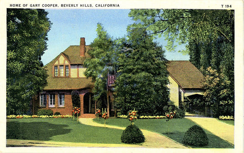 Actor Gary Cooper Beverly Hills California Home Vintage Postcard circa 1930s (unused) - Vintage Postcard Boutique