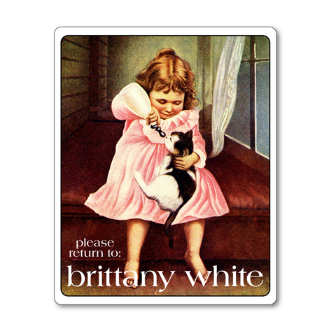 Personalized Vintage Bookplates - Little Girl Feeding Kitten - Baby Shower Gift - Vintage Postcard Boutique