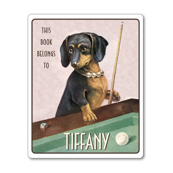 Glamorous Dachshund Playing Billiards Personalized Vintage Bookplates - Vintage Postcard Boutique