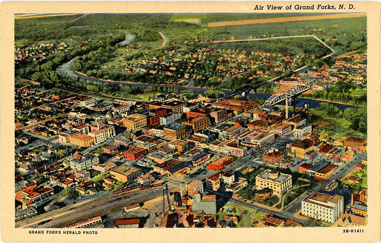 Grand Forks North Dakota Aerial View Vintage Postcard (unused) - Vintage Postcard Boutique