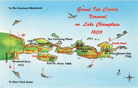 Grand Isle County Vermont Lake Champlain State Map Vintage Postcard (unused)