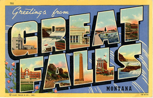 Great Falls Montana Large Letter Vintage Multiview Vintage Postcard 1950