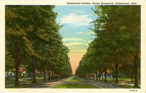 Greenwood Mississippi Grand Boulevard Residential Section Vintage Postcard (unused)