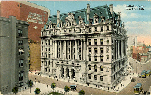 New York City Hall of Records Street Scene NYC Vintage Postcard (unused) - Vintage Postcard Boutique