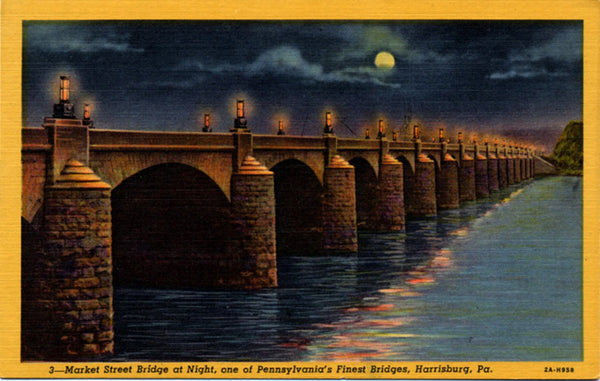 Market Street Bridge at Night Harrisburg Pennsylvania Vintage Postcard (unused) - Vintage Postcard Boutique