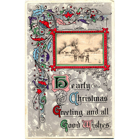 Art Nouveau Hearty Christmas Greetings Vintage Postcard Embossed 1914 - Vintage Postcard Boutique