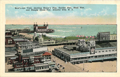 Atlantic City New Jersey Heinz's Pier Garden Pier Steel Pier Steeple Chase Pier Vintage Postcard (unused) - Vintage Postcard Boutique