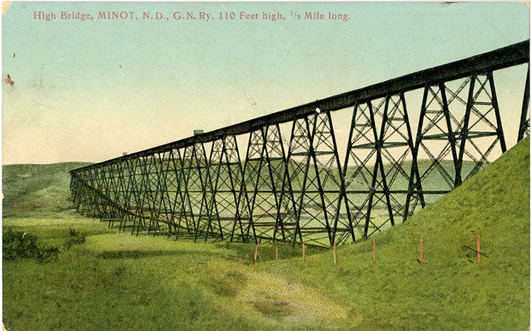 Minot North Dakota High Bridge Great Northern Railway Vintage Postcard 1908 - Vintage Postcard Boutique