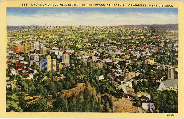 Hollywood California Business Section Aerial Vintage Postcard 1944 - Vintage Postcard Boutique