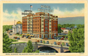 Reno Nevada Hotel Riverside Washoe County Court House Vintage Postcard (unused) - Vintage Postcard Boutique