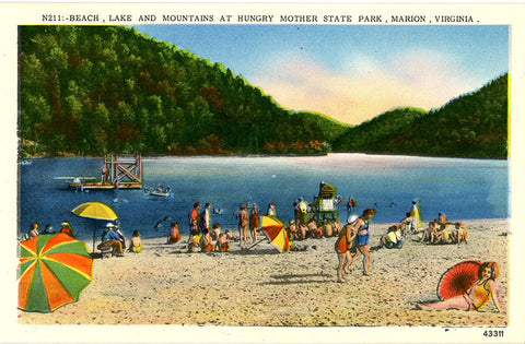 Marion Virginia Hungry Mother State Park Beach Scene Vintage Postcard (unused) - Vintage Postcard Boutique