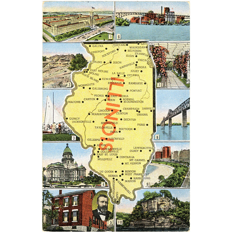Illinois State Map Multi View Vintage Postcard (unused)