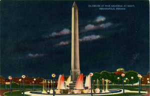 Indianapolis Indiana War Memorial Obelisk at Night Vintage Postcard (unused)