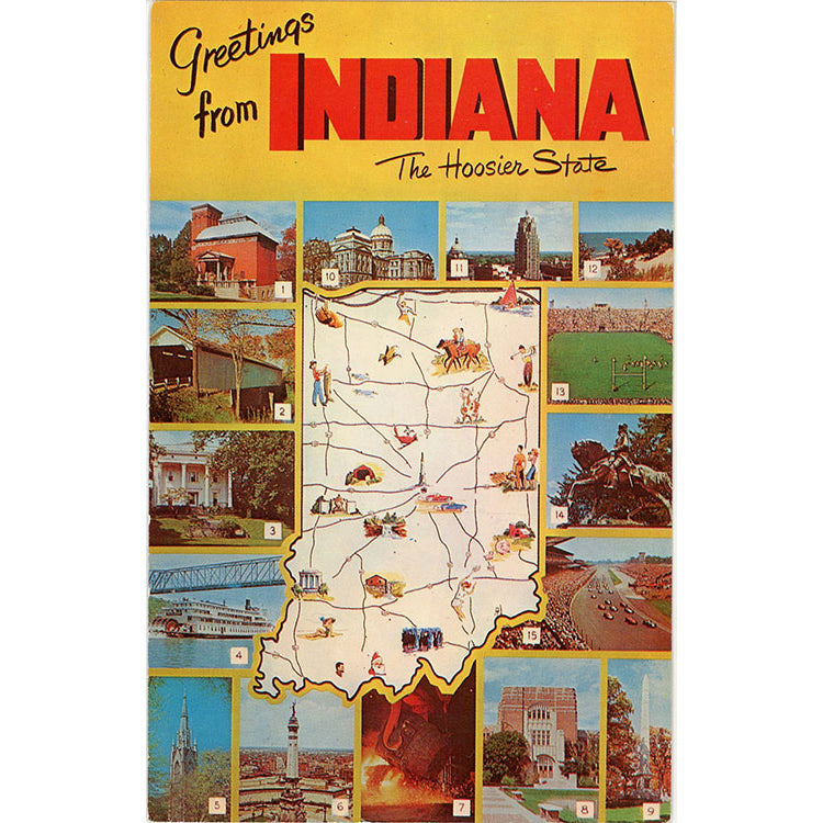 Indiana Multi View State Map Vintage Postcard 1960s (unused) - Vintage Postcard Boutique