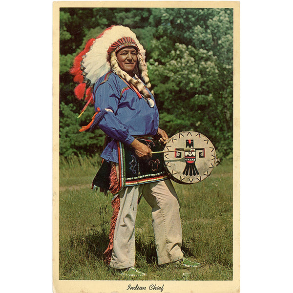 Navajo Indian Chief with Feathered Headdress Vintage Native American Postcard 1969