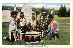 Native American Indian Tom-Tom Drummers Hayward Wisconsin Vintage Postcard (unused)