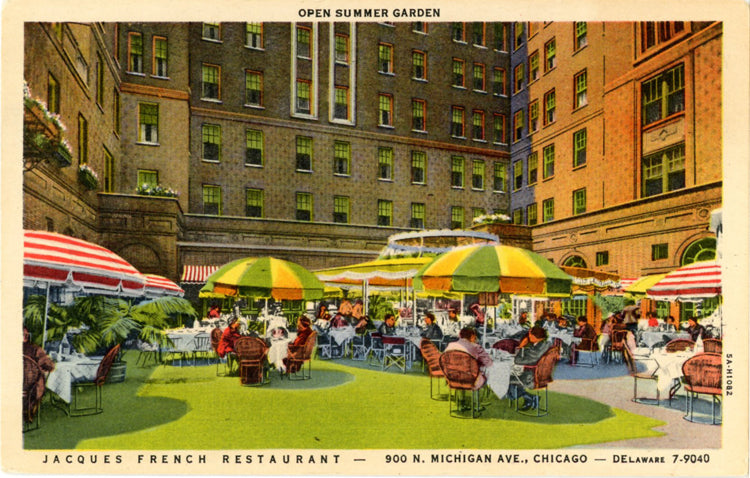 Chicago Illinois Jacques French Restaurant Open Summer Garden Vintage Postcard (unused) - Vintage Postcard Boutique