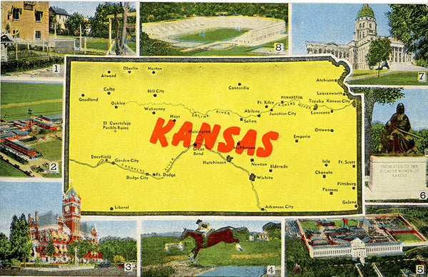 Kansas State Map Multi View Vintage Postcard (unused)
