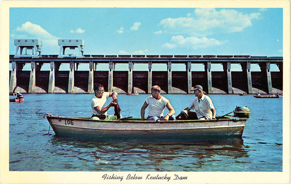 Kentucky Lake Dam Tennessee River Fishing Angler Vintage Postcard 1958 - Vintage Postcard Boutique