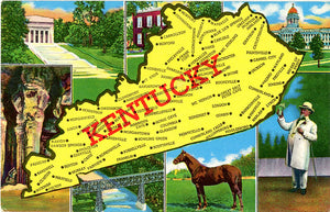Kentucky State Map Mammoth Cave Man O'War Federal Hill Vintage Postcard (unused) - Vintage Postcard Boutique