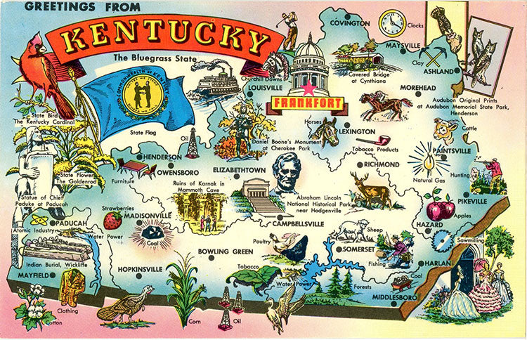 Kentucky State Map Vintage Postcard 1973 - Vintage Postcard Boutique