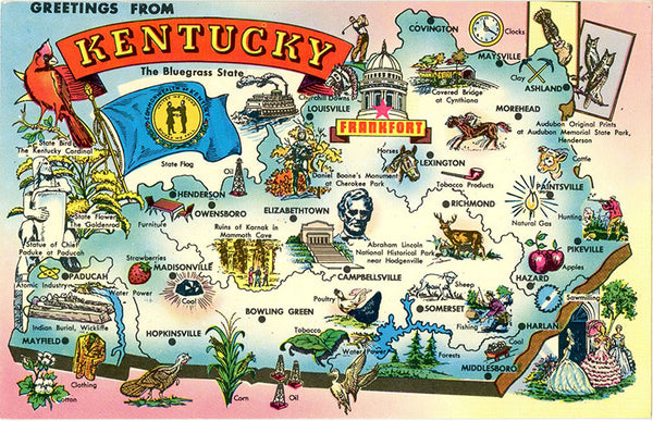 Kentucky State Map Vintage Postcard 1973 - Vintage Postcard Boutique