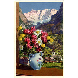 Vintage Flower Postcard Grindelwald Switzerland Floral Bouquet - Botanical Art for Framing