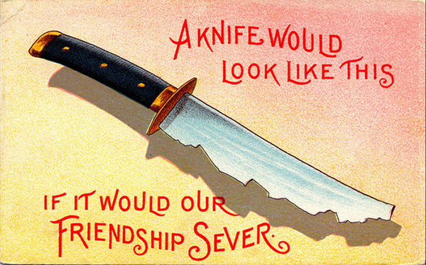 Friendship Sever – A Knife Would Look Like This Vintage Postcard (unused) - Vintage Postcard Boutique