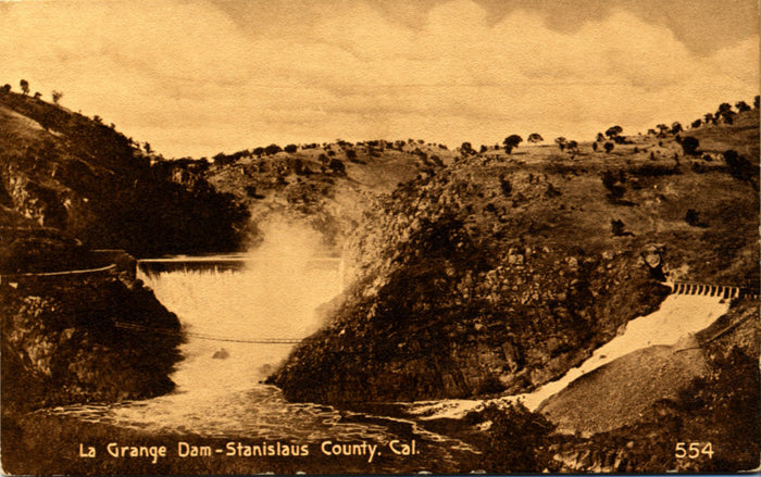 La Grange Dam Stanislaus County California Sepia Vintage Postcard circa 1910 (unused) - Vintage Postcard Boutique