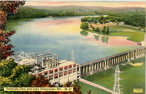 Lake Taneycomo Powersite Dam Missouri Ozarks Vintage Postcard (unused)